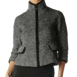 Lafayette 148 New York Tweed ¾ Sleeve Zip Up Blazer Jacket Gray Black Size 2